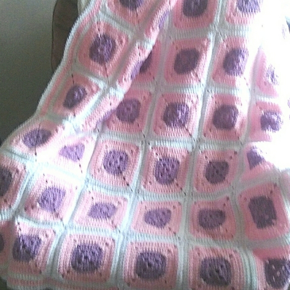 Crochet Carousel Other - Handmade Pink Purple White Afghan Throw Blanket NW